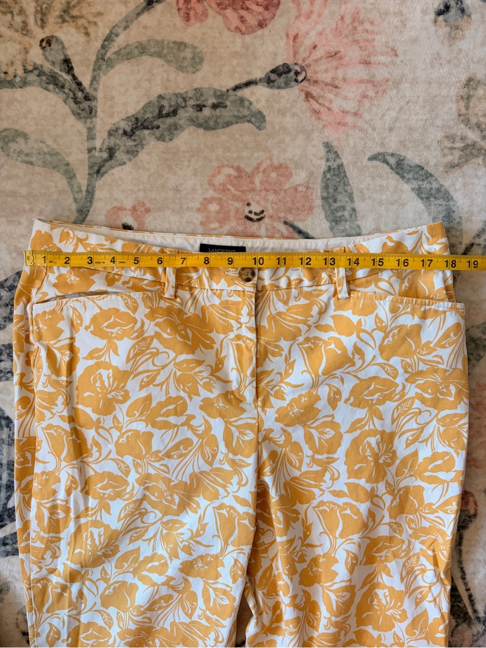 Lands' End White Straight-Leg Pants with Yellow Print - Picture 6 of 10